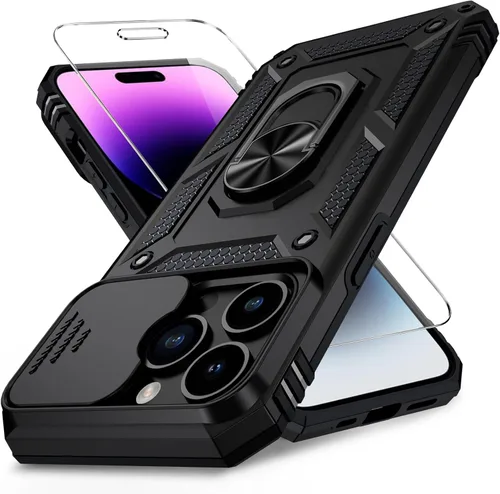 Vista 18 de Weycolor for iPhone 14 Case with Camera Lens Cover, HD Screen Protector, 10 FT Military Grade Drop Protection, Magnetic Ring Holder Kickstand
