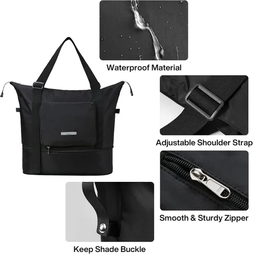 Vista 6 de Hanke Expandable Foldable Travel Duffel Bag Collapsible Carry On Bag with Luggage Strap for Airplanes, Water Resistant Weekender Overnight Bag Fits