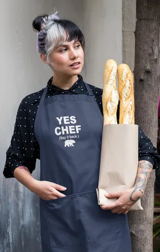 Vista 2 de Freedomtees Yes - Delantal de chef, regalos divertidos, delantal divertido, delantal de longitud completa con bolsillos