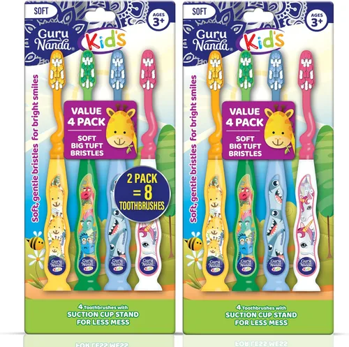 Vista 9 de GuruNanda Butter On Gums - Cepillo de dientes para niños, paquete de 4 cepillos de dientes de cerdas extra suaves para niños, multicolor y divertido