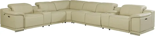 Vista 398 de BlackJack Furniture Venice - Sofá modular de cuero italiano de grano superior de 5 piezas con 3 reclinables eléctricos, reposacabezas ajustable