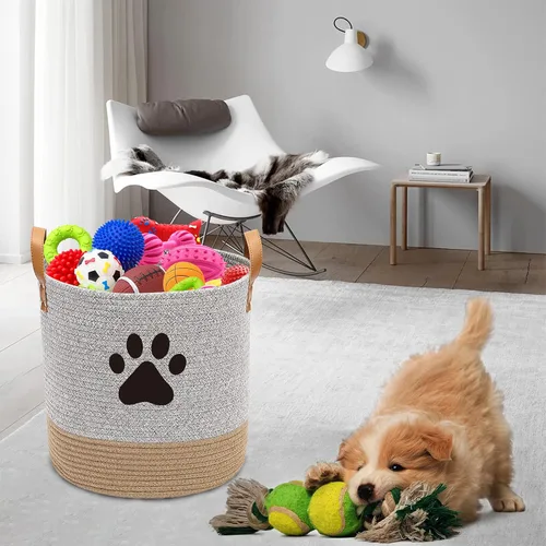 Vista 7 de Cesta de juguetes para perros de cuerda de algodón, canasta de juguetes para cachorros, canasta de lavandería, canasta de almacenamiento de mantas