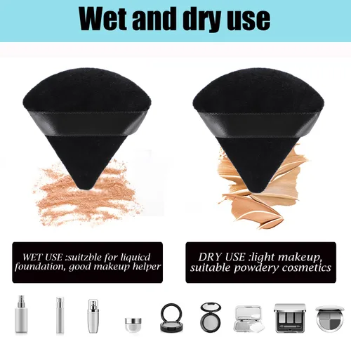 Vista 2 de 8 piezas de puff de polvo de algodón para la cara, JASSINS triángulo súper suave para maquillaje húmedo y seco, para corrector/polvo suelto/polvo