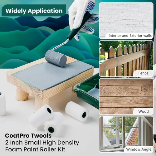 Vista 3 de Kit de rodillo de pintura de espuma CoatPro Twools, 2 pulgadas, paquete de 10 rodillos pequeños con rodillo de pintura de espuma de alta densidad