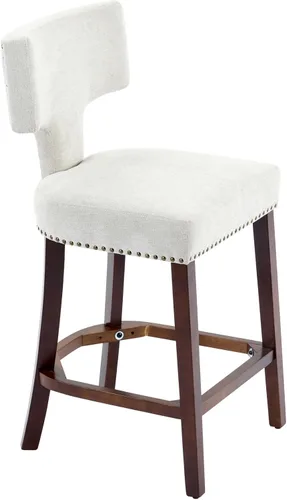 Vista 5 de Set of 2 Counter Height Bar Stools with Farmhouse Linen Upholstery, Curved Backrest Dining Chairs with Hardwood Frame for Kitchen Counter, Table &
