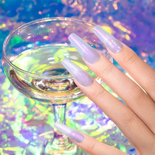 Vista 3 de RARJSM - Gel constructor para uñas, perla azul, gel duro en botella, con brillo de concha de sirena, perlas azules, estructura de extensión gruesa