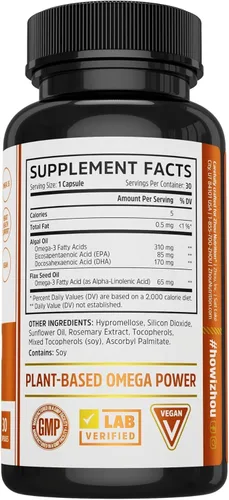 Vista 2 de Zhou Omegas a base de plantas - Suplemento vegano Omega 3 - 30 cápsulas vegetarianas