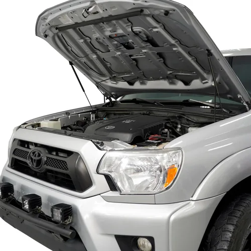 Vista 6 de Redline Tuning 21 – 27010 – 02 Toyota Tacoma capucha quicklift Plus Sistema – Postes todo negro con negro revestimiento de hardware
