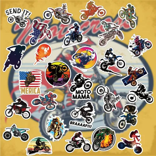 Vista 2 de Calcomanías de bicicleta de motocross, 50 unidades, vinilo impermeable, botellas de agua, laptop, casco, calcomanía de automóvil para adolescentes