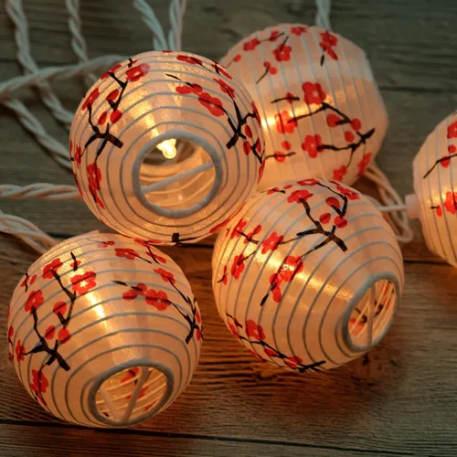 Vista 6 de YULETIME Guirnalda de luces de flor de ciruelo, 10 linternas de nailon en cable blanco de 7.6 pies, listado UL, 8 pulgadas, espaciado de extremo a