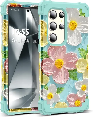Vista 54 de Funda para Galaxy A14 5G Case, Patrón Floral 3 en 1 Protección Resistente de Servicio Pesado a Prueba de Golpes Parachoques de Goma de Silicona