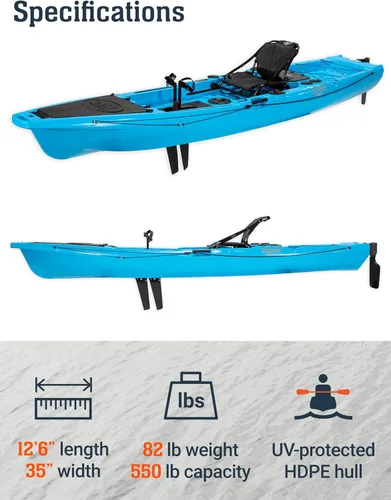 Vista 2 de Brooklyn 12.5 Pro Pedal Propeller Drive Fishing Kayak by BKC, Sit-on-Top Single Kayak with Rudder System, Dry Storage, Rod Holders & 550 lb Capacity