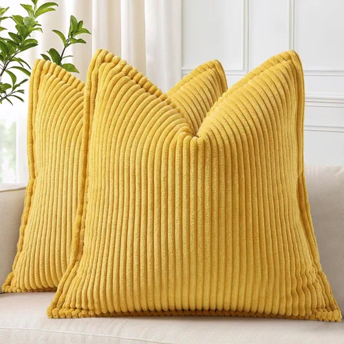 Vista 23 de decorUhome - Juego de 2 fundas de cojín de pana decorativas, suaves, estilo bohemio y rural europeo, para sala, cama, sofá, fundas de cojín a rayas