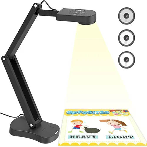 Cámara de documentos USB de 8 MP para profesores y aula para tamaño A3 A4 con doble micrófono, luz LED de 3 niveles, arriba y abajo, inversión de