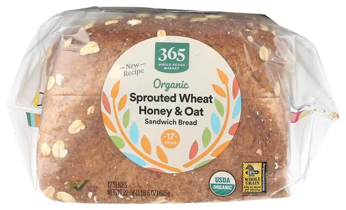 Vista 6 de 365 by Whole Foods Market, Pan de sándwich de avena con miel germinada orgánica, 22 onzas (624 g)