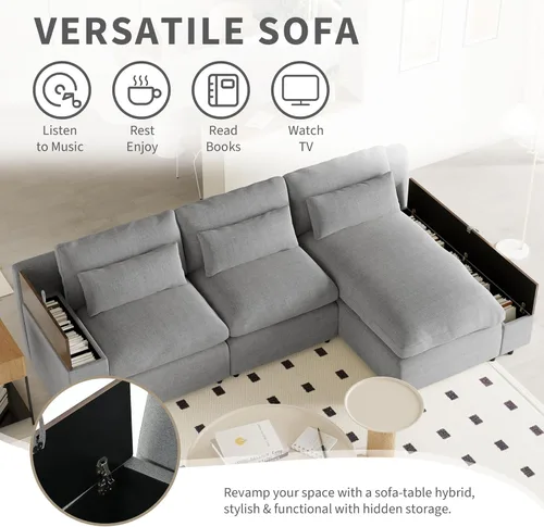 Vista 35 de Sofá modular de felpilla con tapicería en forma de L, sofá modular de 4 asientos con otomana extraíble y 5 almohadas para sala de estar, apartamento