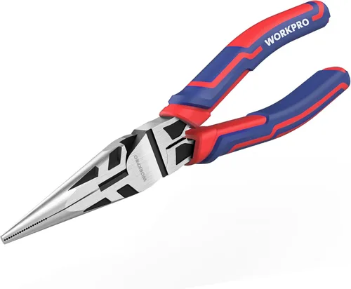 Vista 6 de WORKPRO Alicates de punta de aguja premium de 6 pulgadas, precisión de abrazadera de papel, acero CRV resistente, agarre suave con cortador