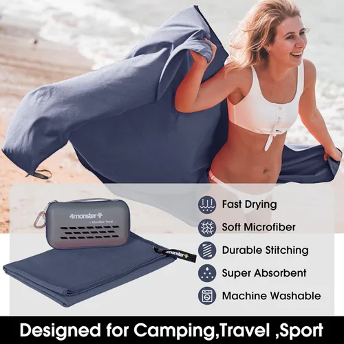 Vista 2 de 4Monster Toallas de camping súper absorbentes, toalla de viaje de microfibra de secado rápido, ultra suave, compacta, toalla de gimnasio para nadar
