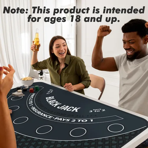 Vista 5 de Blackjack Mat 70" x 35" Blackjack Table Top Mat 21 Black Jack Mat for Casino Table Rubber Poker Mat with Storage Bag 6 Coasters for Casino