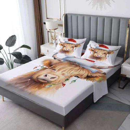 Vista 11 de Juego de sábanas tamaño California King, sábanas de Navidad, sábanas y fundas de almohada de Navidad rojas y verdes, microfibra suave, bolsillo