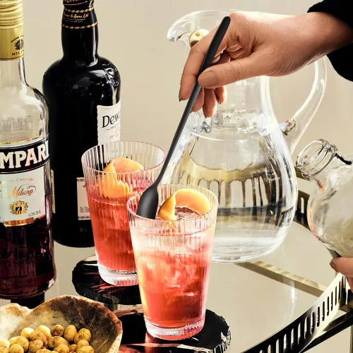 Vista 4 de Cucharas de té helado de mango largo, cuchara negra mate de 9.1 pulgadas, cuchara de café de acero inoxidable, cucharas de postre, cucharaditas