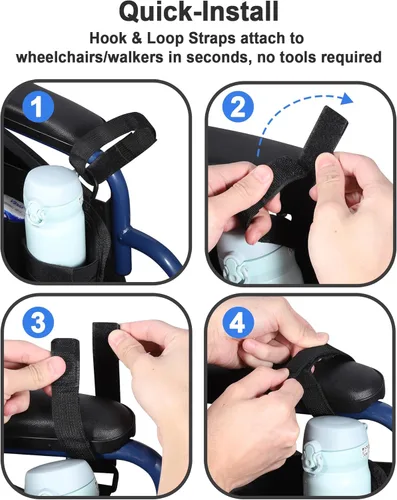 Vista 8 de Bolsa lateral para silla de ruedas LIGHTMEUP con portavasos - Accesorios de bolsillo para el apoyabrazos de silla de ruedas para adultos, bolsas