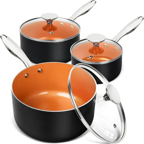Vista 14 de MICHELANGELO Cacerola de 1 cuarto de galón con tapa, sartén antiadherente de cerámica con tapa, olla pequeña con tapa, cacerola de 1 cuarto de galón