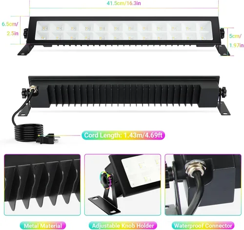 Vista 15 de Barra de luz LED para lavado de escenario, 2 unidades para Luces de lavado RGBCW de 16 pulgadas, 48 W, aplicación y control remoto, IP66