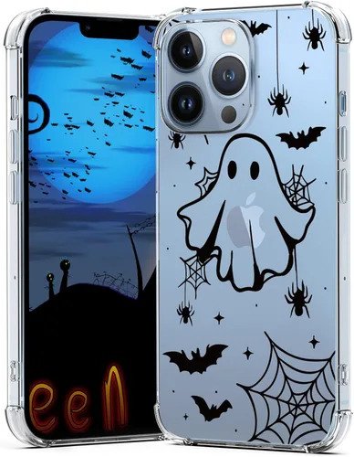 Vista 36 de Funda de Halloween para iPhone 15, diseño transparente de fantasma, diseño de moda, elegante, delgada, a prueba de golpes, funda protectora