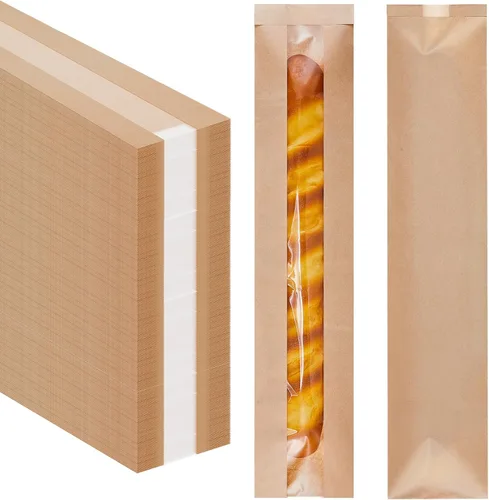 Layhit 300 bolsas de pan de papel con ventana para pan casero, bolsas de pan de papel kraft marrón, bolsas de almacenamiento de pan francés largo,