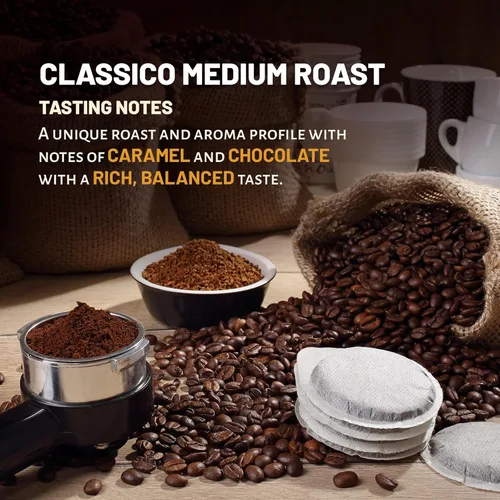 Vista 6 de Espresso Italia ESE Cialde Pods - 50 cápsulas compostables INTENSO AROMATICO Café italiano. Tostado oscuro