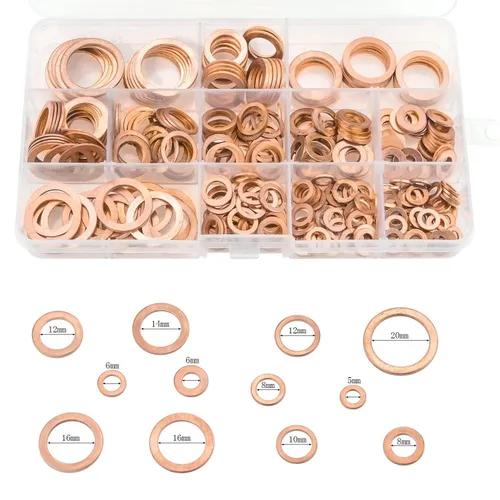 Vista 2 de Juego surtido de 300 piezas de 12 tamaños de arandelas de sellado métricas de cobre