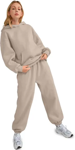 Vista 5 de AUTOMET Conjunto de 2 piezas para mujer, sudadera con capucha de gran tamaño, pantalones deportivos holgados de moda de otoño con bolsillos