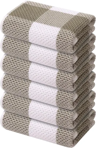 Vista 45 de Mordimy Trapos de cocina a cuadros 100% algodón, 12 x 12 pulgadas, súper suaves y absorbentes, de secado rápido, trapos de cocina para cocina, Beige