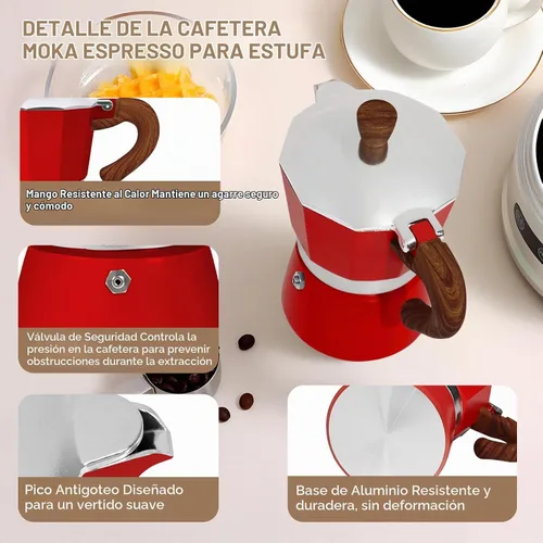 Vista 5 de Cafetera Moka Pot Express de Aluminio de 3 Tazas 150ml (5.1 fl oz), Cafetera de Espresso para Estufa, Cafetera Colorida Estilo Clásico Italiano