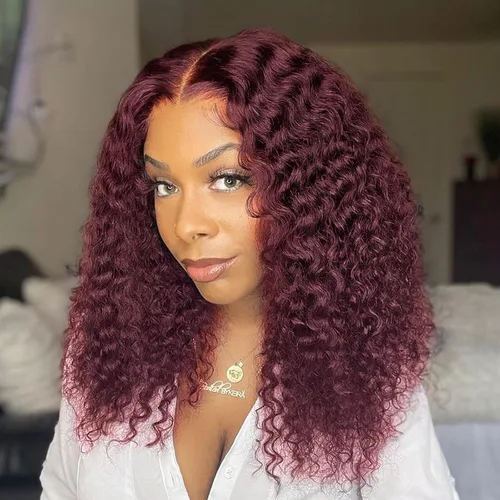 Vista 9 de Pelucas de cabello humano rizado marrón chocolate con encaje frontal, prearrancadas de 13 x 4 pulgadas, pelucas de encaje frontal HD de onda