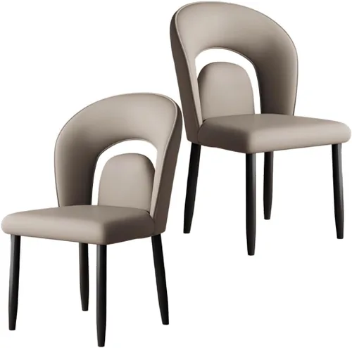 Vista 30 de YVYKFZD Leather Dining Chairs, Kitchen Chairs Set with Curved Back, Upholstered Dining Room Chair, Armless Comfy Side Chair, for Living Room, Dark