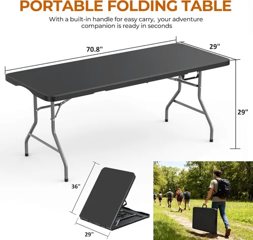 Vista 20 de Mesa plegable de 5 pies con asa de transporte, mesa plegable de plástico portátil con cerraduras de seguridad, mesa plegable de plástico resistente
