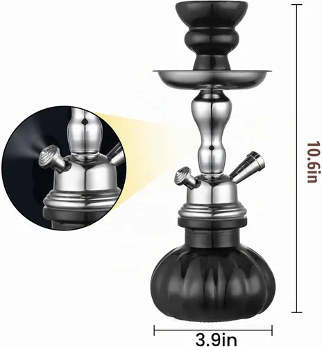 Vista 3 de Juego completo de cachimba de 11 pulgadas con mini jarrón de cristal de cachimba de calabaza, cuenco de cerámica, manguera de mango de madera, pinza