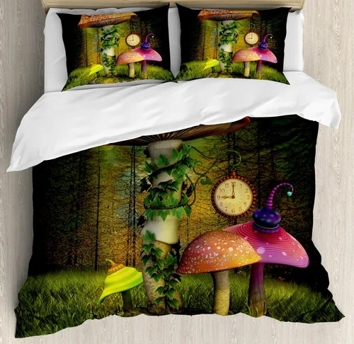 Vista 156 de Ambesonne Hawaii - Juego de funda de edredón de verano, palmeras y hojas exóticas de helecho, fondo colorido abstracto, juego de ropa de cama