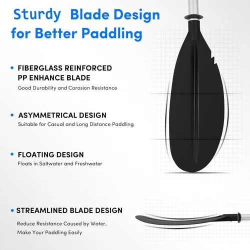 Vista 3 de Remo de kayak, 88 pulgadas, 4 piezas de remos para kayak, flotador de eje de aleación de aluminio resistente, ligero, desmontable, ajustable