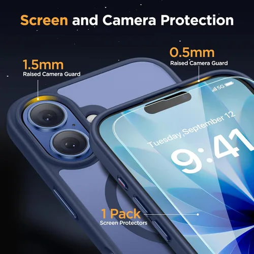 Vista 113 de Miracase - Funda magnética para iPhone 13 de 6.1 pulgadas (compatible con MagSafe) (con 2 protectores de pantalla), protección de grado militar