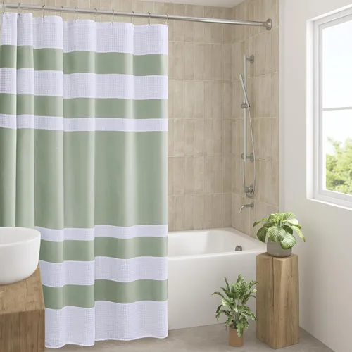 Vista 43 de Cortina Madison Park Spa Waffle de ducha con tela combinada y tratamiento 3M Scotchgard para control de humedad, decoración moderna para el baño