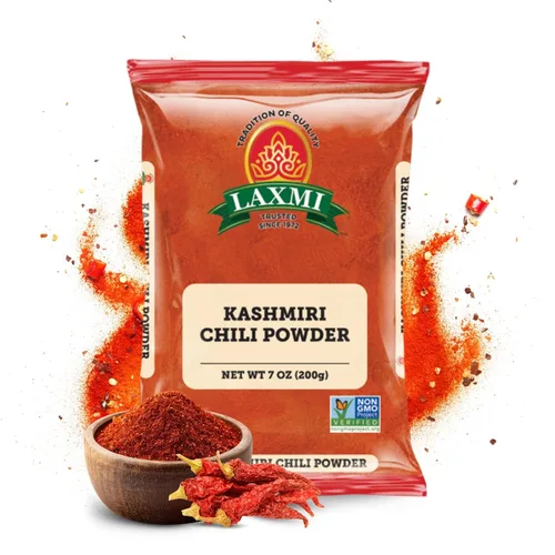 LAXMI Kashmiri Chili Powder – Auténtico condimento de chile rojo indio de baja temperatura, sin OMG, 14 onzas de especias de cocina