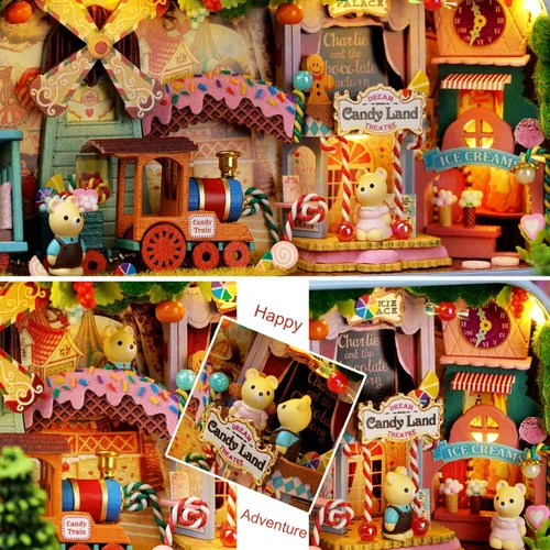 Vista 5 de Spilay - Casa de muñecas en miniatura con muebles, kit de casa de muñecas (hazlo tú mismo) mini caja de hierro tipo teatro, a escala 1:24