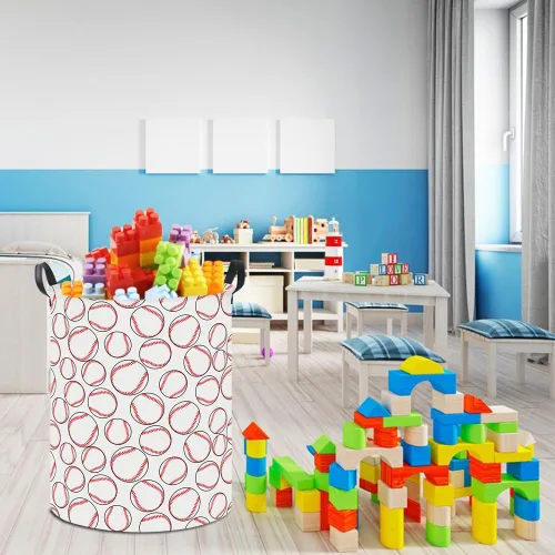 Vista 5 de Cesta de lavandería de 19.7 pulgadas, cesta de ropa sucia para niños, contenedor de almacenamiento de juguetes impermeable, decoración