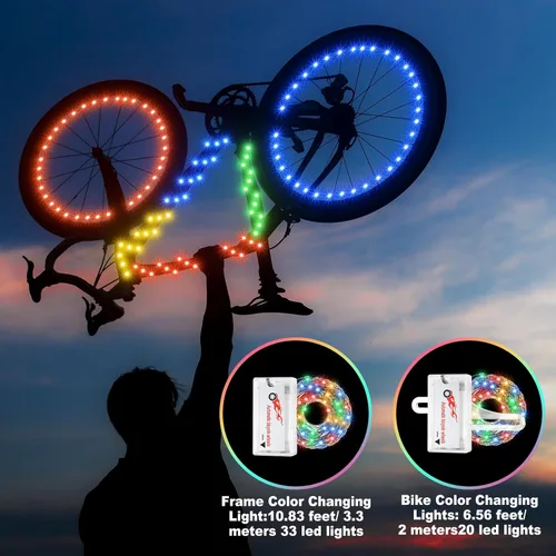Vista 4 de Woanger 3 luces LED para bicicleta para montar por la noche, marco de bicicleta y luces de rueda, accesorios de bicicleta a batería, regalos