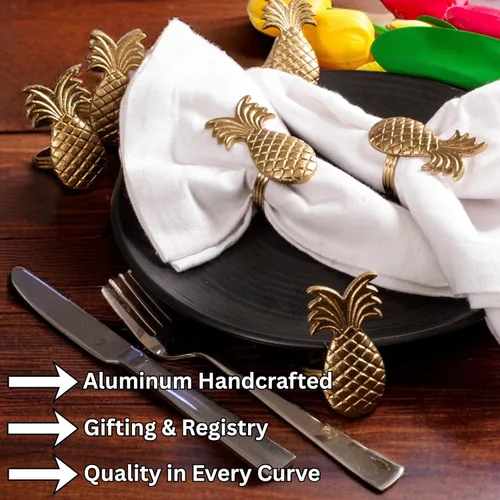 Vista 6 de ALPHA Living HOME Juego de 12 servilleteros de piña, oro antiguo, a granel, elegantes servilleteros de Acción de Gracias, Navidad, servilleteros