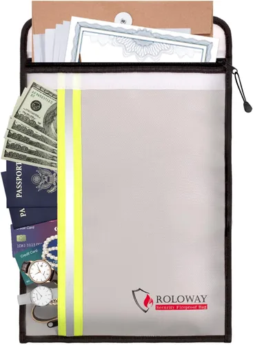 Vista 8 de ROLOWAY Sobre ignífugo para dinero en efectivo, bolsa de seguridad para documentos legales (15 x 11 pulgadas) con 2 bolsillos y cremallera