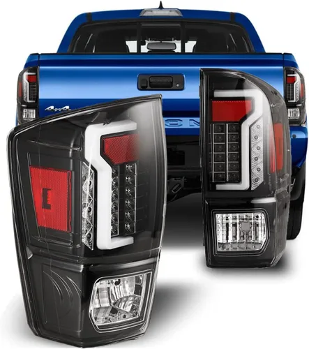 CPW Luces traseras compatibles con [Toyota Tacoma 2016-2023] Luces traseras de barra de tubo LED (lente negro/transparente)